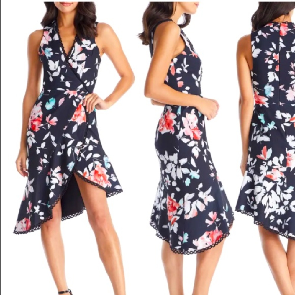 Dress The Population Floral Print Wrap Dress NWT - Picture 9 of 9